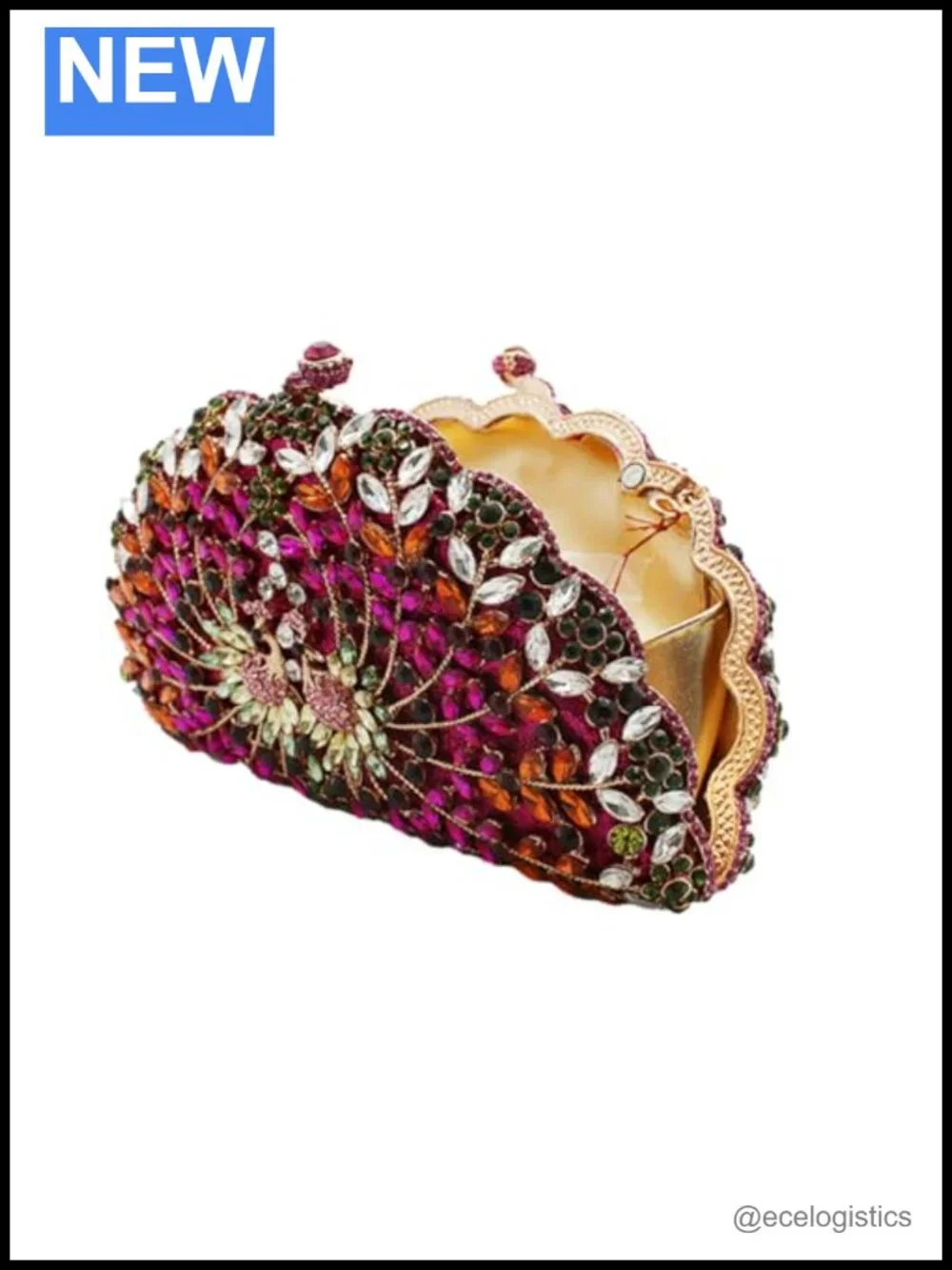 Crystal Rhinestone Peacock Clutch Evening Handbag Party Wedding Purse